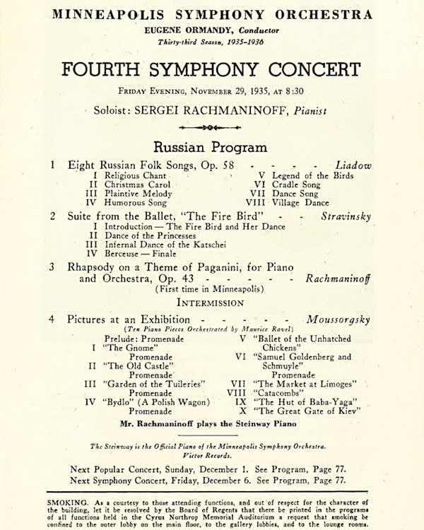 Program from 1935 Minneapolis Symphony Orchestra concert